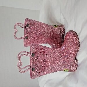 WESTERN CHIEF CONFETTI SHIMMER GLITTER GIRLS RAIN BOOT SIZE 5 IN PINK